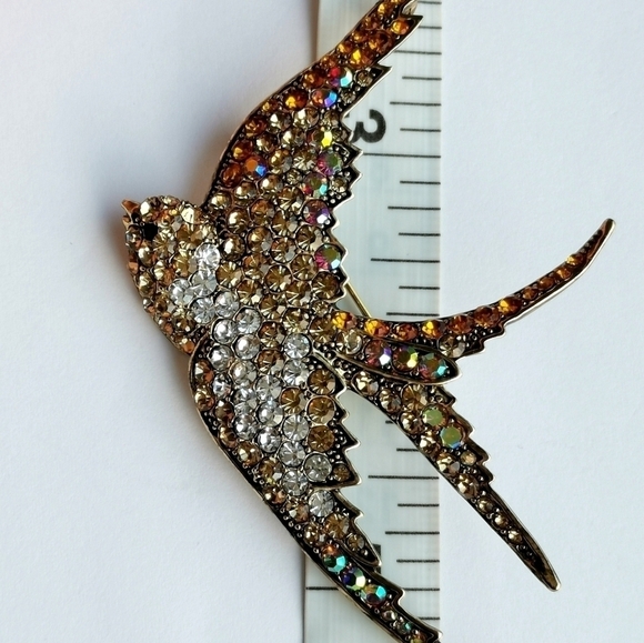 GOLDEN Crystal Swallow Bird  brooch pin - Picture 5 of 7